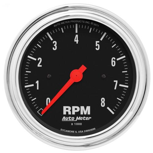 Autometer Gauge, Tachometer, 3 3/8", 8K Rpm, In-Dash, Traditional Chrome, Traditional Chrome