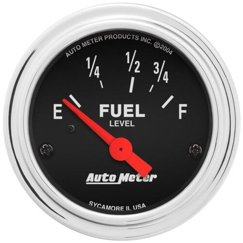 Autometer Gauge, Fuel Level, 2 1/16", 73Ωe To 10Ωf, Elec, Traditional Chrome, Traditional Chrome