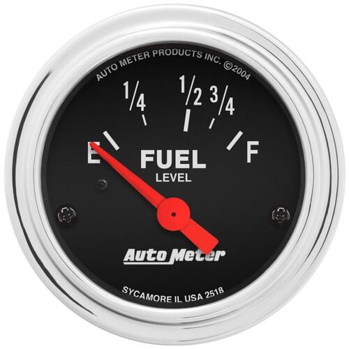Autometer Gauge, Fuel Level, 2 1/16", 16Ωe To 158Ωf, Elec, Traditional Chrome, Traditional Chrome