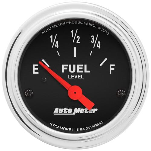 Autometer Gauge, Fuel Level, 2 1/16", 73Ωe To 10Ωf(Aftermarket Linear), Elec, Trad Chrome, Tradition