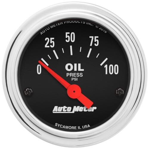 Autometer Gauge, Oil Pressure, 2 1/16", 100Psi, Electric, Traditional Chrome, Traditional Chrome