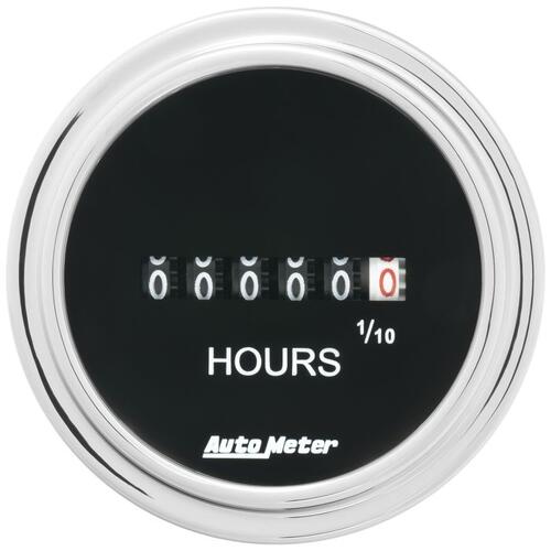 Autometer Gauge, Hourmeter, 2 1/16", 100K Hours, Electric (8V-32V), Traditional Chrome, Traditional