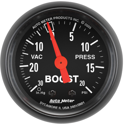 Autometer Gauge, Z-Series, Vacuum/Boost, 2 1/16 in., 30 in. Hg/20psi, Mechanical, Analog, Each