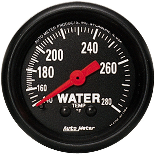 Autometer Gauge, Z-Series, Water Temperature, 2 1/16 in., 140-280 Degrees F, Mechanical, Analog, Each