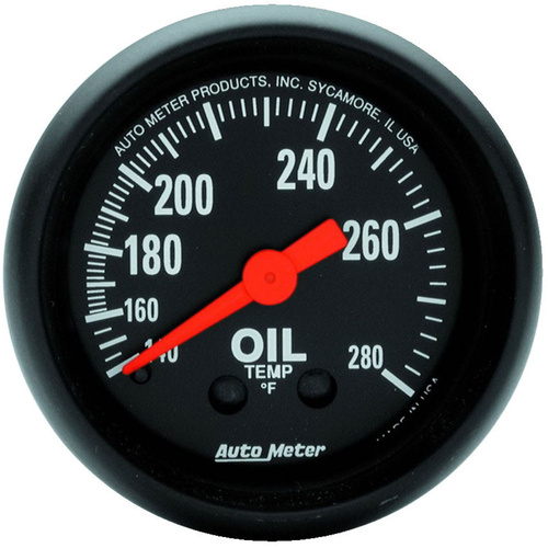 Autometer Gauge, Z-Series, Oil Temperature, 2 1/16 in., 140-280 Degrees F, Mechanical, Analog, Each