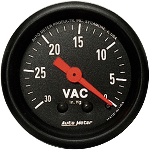 Autometer Gauge, Z-Series, Vacuum, 2 1/16 in., 30 in. Hg, Mechanical, Analog, Each