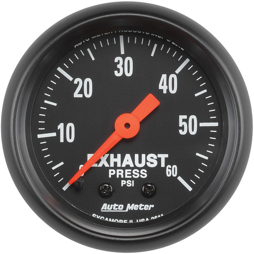 Autometer Gauge, Z-Series, Exhaust Pressure, 2 1/16 in., 60psi, Mechanical, Each