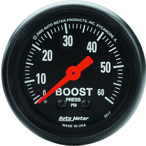 Autometer Gauge, Z-Series, Boost, 2 1/16 in., 60psi, Mechanical, Analog, Each