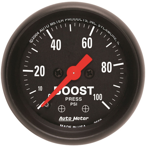 Autometer Gauge, Z-Series, Boost, 2 1/16 in., 100psi, Mechanical, Analog, Each