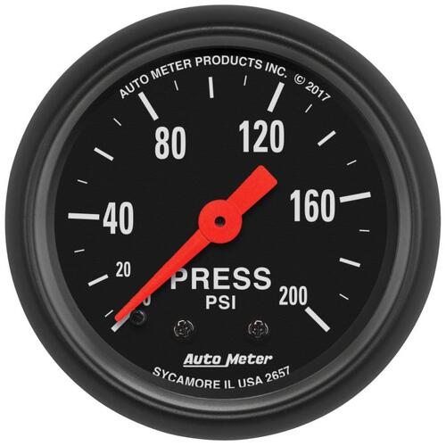 Autometer Gauge, Pressure, 2 1/16", 200Psi, Mechanical, Z-Series, Z-Series