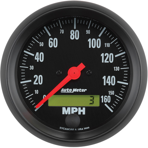 Autometer Gauge, Z-Series, Speedometer, 3 3/8 in., 160mph, Electric Programmable w/ LCD Odometer, Analog, Digital, Each