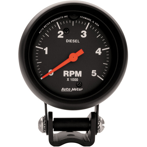 Autometer Gauge, Z-Series, Tachometer, 2 5/8 in., 0-5K RPM Diesel, Pedestal, Analog, Each
