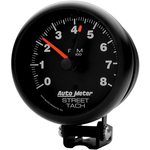 Autometer Gauge, Z-Series, Tachometer, 3 3/4 in., 0-8K RPM, Pedestal W/Red LINE, Analog, Each