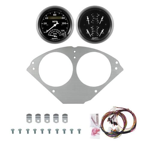 Autometer Dash Panel, Chevy Car, `55-56, Billet, 3-3/8"X2, Old Tyme White