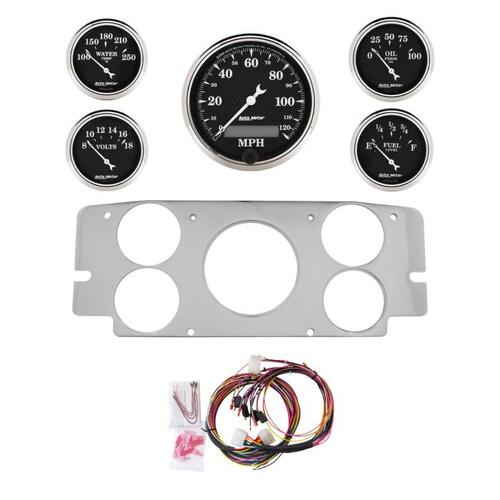 Autometer Dash Panel, Ford Truck, `57-60, Billet, 3-1/8"X1, 2-1/16"X4, Old Tyme Black