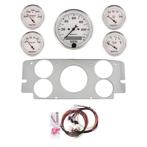 Autometer Dash Panel, Ford Truck, `57-60, Billet, 3-1/8"X1, 2-1/16"X4, Old Tyme White