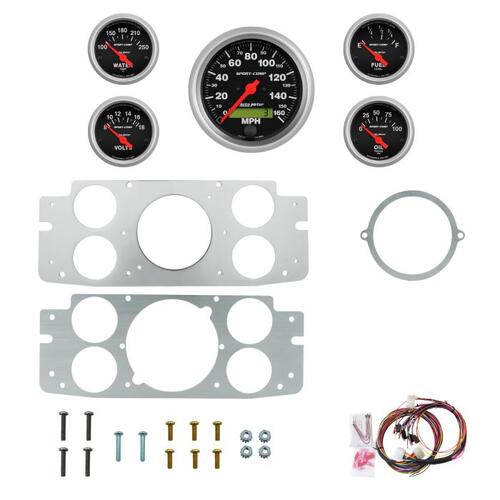 Autometer Dash Panel, Ford Truck, `57-60, Billet, 3-3/8"X1, 2-1/16"X4, Sport-Comp