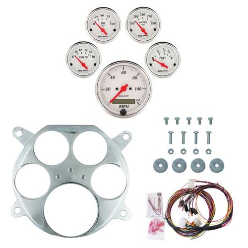 Autometer Dash Panel, Ford Truck, `61-66, Billet, 3-1/8"X1, 2-1/16"X4, Arctic White