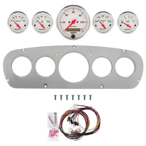 Autometer Dash Panel, Ford Truck, `65-66, Billet, 3-1/8"X1, 2-1/16"X4, Arctic White