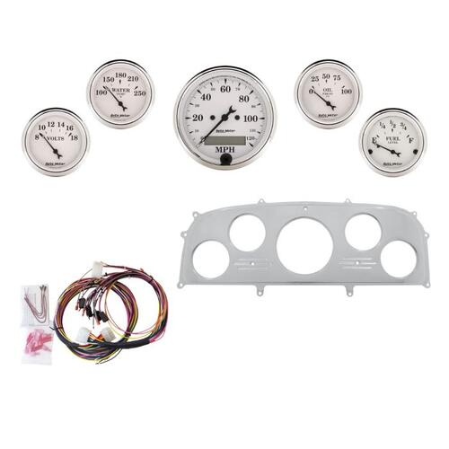 Autometer Dash Panel, Ford Galaxie, `59, Billet, 3-1/8"X1, 2-1/16"X4, Old Tyme White