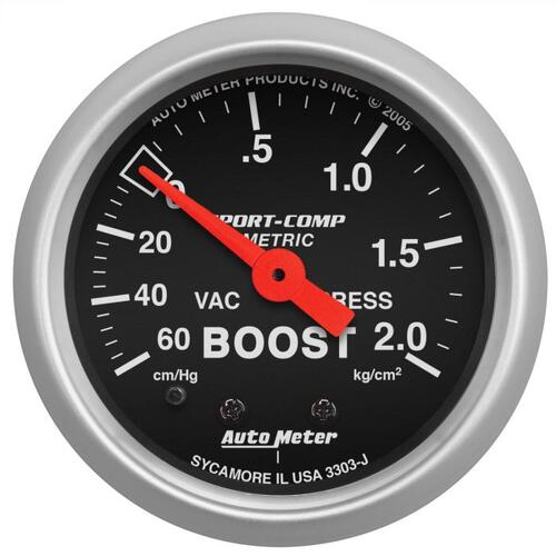 Autometer Gauge, Vac/Boost, 2 1/16", 60Cmhg - 2.1Kg/Cm2, Mechanical, Sport-Comp, Sport-Comp