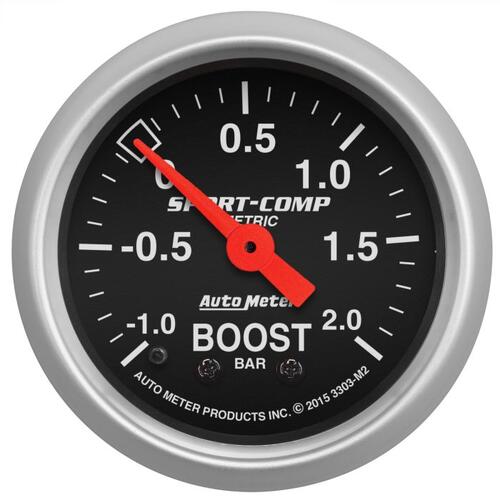 Autometer Gauge, Vac/Boost, 2 1/16", -1 - +2 Bar, Mechanical, Sport-Comp, Sport-Comp