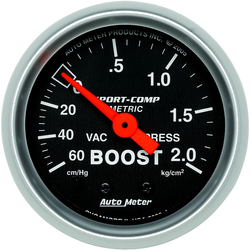 Autometer Gauge, Sport-Comp, Vacuum/Boost, 2 1/16 in., 60CMHG - 2.1KG/CM2, Mechanical, Each