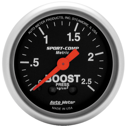 Autometer Gauge, Sport-Comp, Boost, 2 1/16 in., 2.5KG/CM2, Mechanical, Each