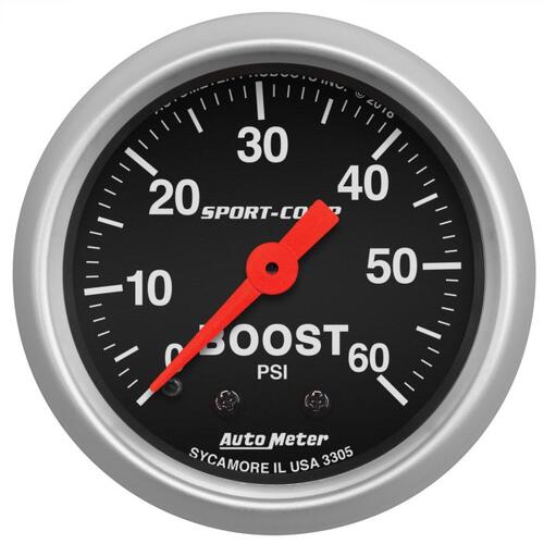 Autometer Gauge, Boost, 2 1/16", 60Psi, Mechanical, Sport-Comp, Sport-Comp