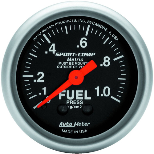 Autometer Gauge, Sport-Comp, Fuel Pressure, 2 1/16 in., 1.0KG/CM2, Mechanical, Each