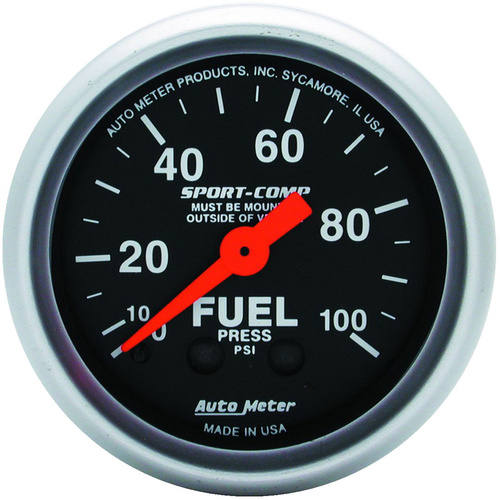 Autometer Gauge, Sport-Comp, Fuel Pressure, 2 1/16 in., 100psi, Mechanical, Analog, Each