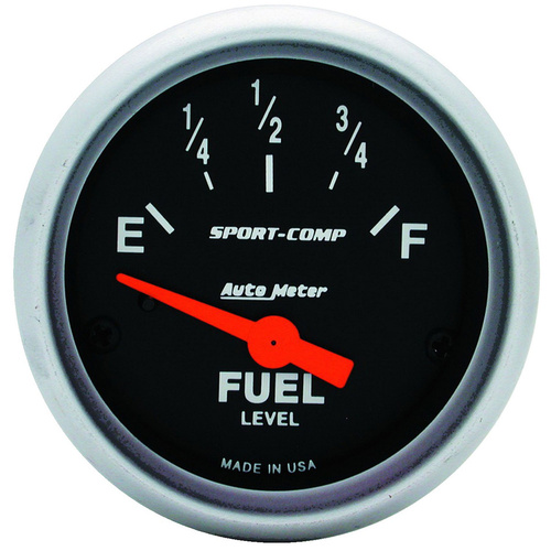 Autometer Gauge, Sport-Comp, Fuel Level, 2 1/16 in., 0-30 Ohms, Electrical, Analog, Each