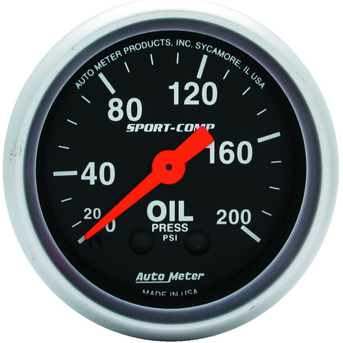 Autometer Gauge, Sport-Comp, Oil Pressure, 2 1/16 in., 200psi, Mechanical, Each