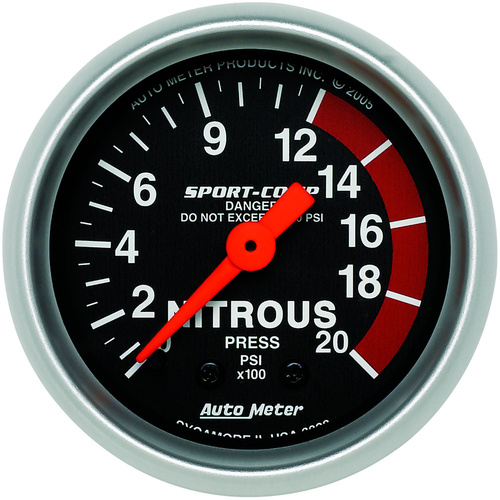 Autometer Gauge, Sport-Comp, Nitrous Pressure, 2 1/16 in., 2000psi, Mechanical, Analog, Each