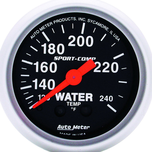 Autometer Gauge, Sport-Comp, Water Temperature, 2 1/16 in., 120-240 Degrees F, Mechanical, Each