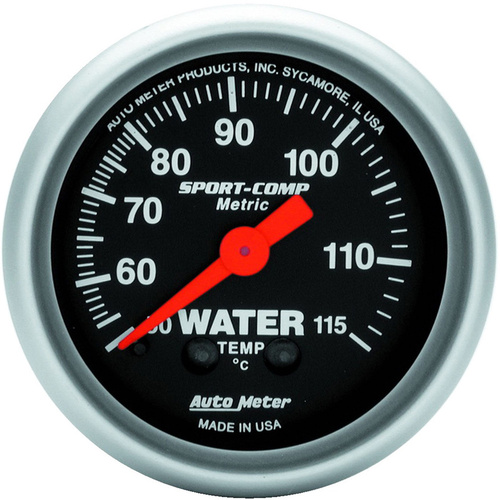 Autometer Gauge, Sport-Comp, Water Temperature, 2 1/16 in., 50-115 Degrees C, Mechanical, Each