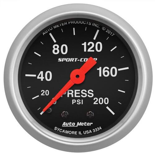 Autometer Gauge, Pressure, 2 1/16", 200Psi, Mechanical, Sport-Comp, Sport-Comp