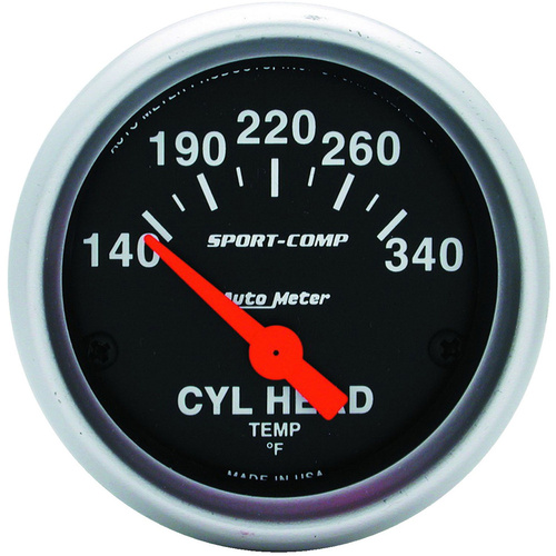 Autometer Gauge, Sport-Comp, CYLINDER HEAD Temperature, 2 1/16 in., 140-340 Degrees F, Electrical,