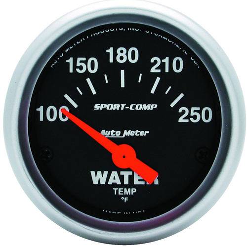 Autometer Gauge, Sport-Comp, Water Temperature, 2 1/16 in., 100-250 Degrees F, Electrical, Each