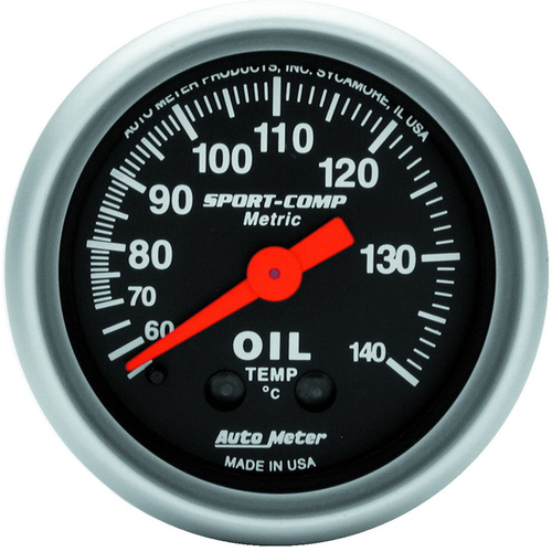 Autometer Gauge, Sport-Comp, Oil Temperature, 2 1/16 in, 60-140 Degrees C, Mechanical, Each