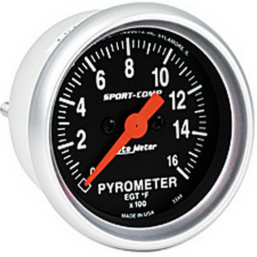 Autometer Gauge, Sport-Comp, Pyrometer (EGT), 2 1/16 in., 1600 Degrees F, Digital Stepper Motor, Analog, Each