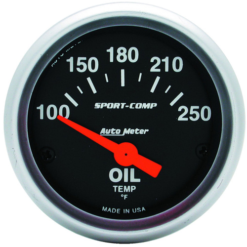 Autometer Gauge, Sport-Comp, Oil Temperature, 2 1/16 in., 100-250 Degrees F, Electrical, Analog, Each