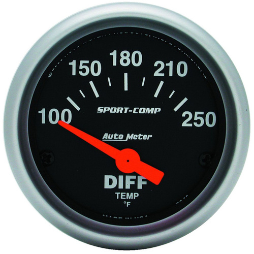 Autometer Gauge, Sport-Comp, Differential Temperature, 2 1/16 in., 100-250 Degrees F, Electrical, Analog, Each