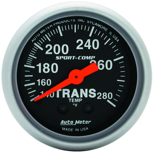 Autometer Gauge, Sport-Comp, Transmission Temperature, 2 1/16 in, 140-280 Degrees F, Mechanical, 8ft, Analog, Each