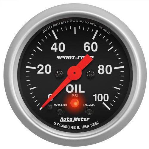 Autometer Gauge, Oil Press, 2 1/16", 100Psi, Digital Stepper Motor W/Pk & Wrn, Sport-Comp, Sport-Com