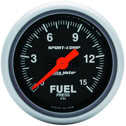 Autometer Gauge, Sport-Comp, Fuel Pressure, 2 1/16 in., 15psi, Digital Stepper Motor, Analog, Each