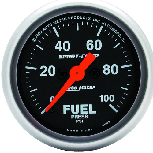 Autometer Gauge, Sport-Comp, Fuel Pressure, 2 1/16 in., 100psi, Digital Stepper Motor, Analog, Each