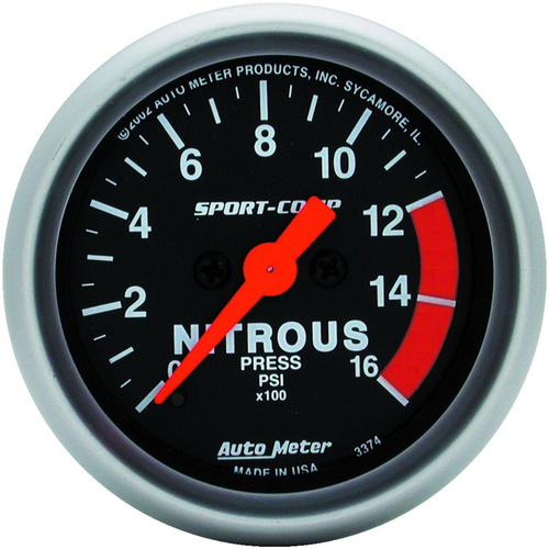 Autometer Gauge, Sport-Comp, Nitrous Pressure, 2 1/16 in., 1600psi, Digital Stepper Motor, Analog, Each