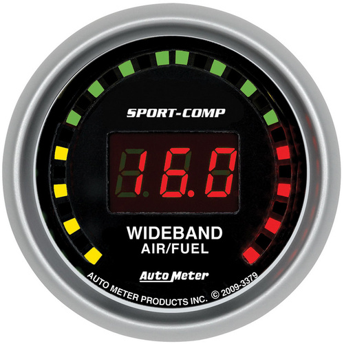 Autometer Gauge, Sport-Comp, AIR/FUEL RATIO-WIDEBAND, STREET, 2 1/16 in., 10:1-17:1, Digital,