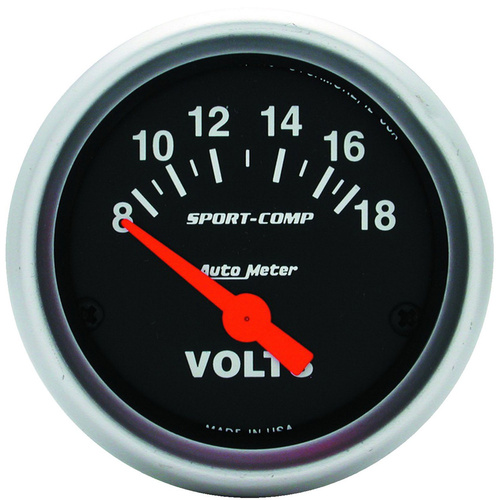 Autometer Gauge, Sport-Comp, Voltmeter, 2 1/16 in., 18V, Electrical, Each